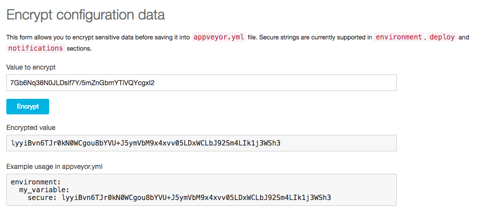 Encrypting your API keys for appveyor.yml