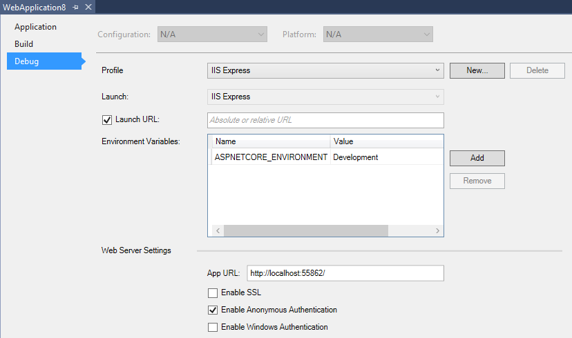 How to change the IIS express url using properties tab
