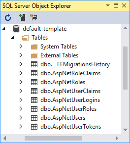 Image of tables created by ASP.NET Core Identity