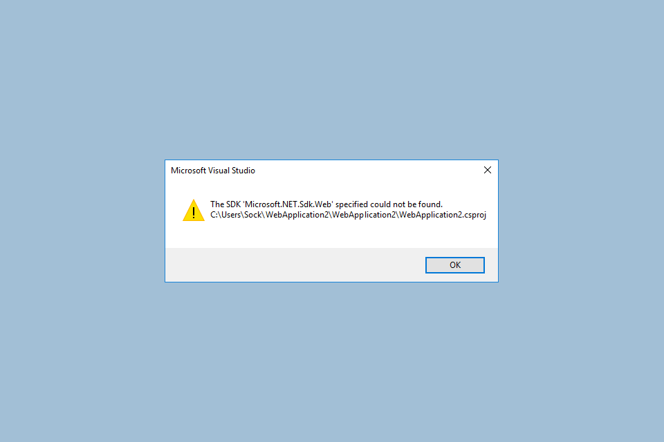 The SDK 'Microsoft.Net.Sdk.Web' specified could not be found