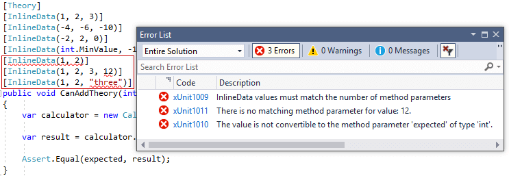 xUnit analyzer error examples
