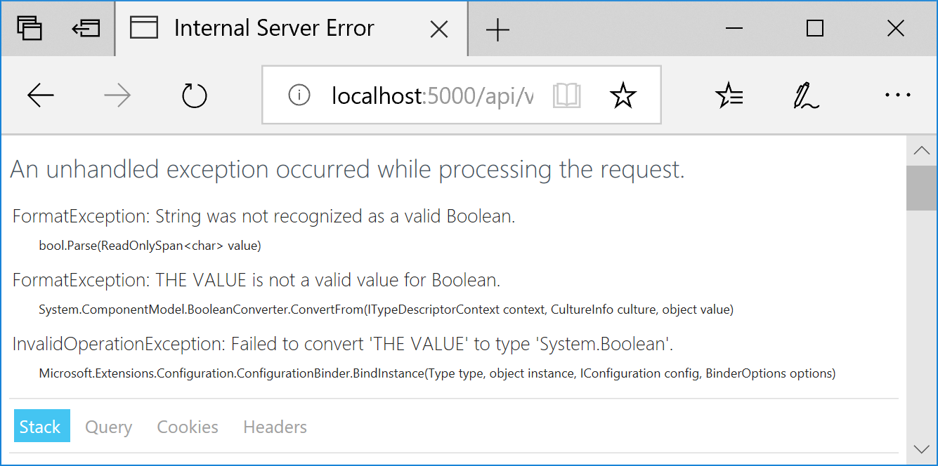 FormatException: THE VALUE is not a valid value for Boolean.