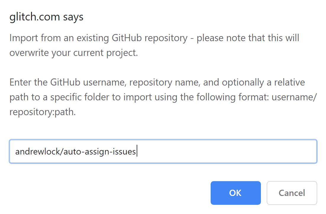 Specifying the name of the repository to import