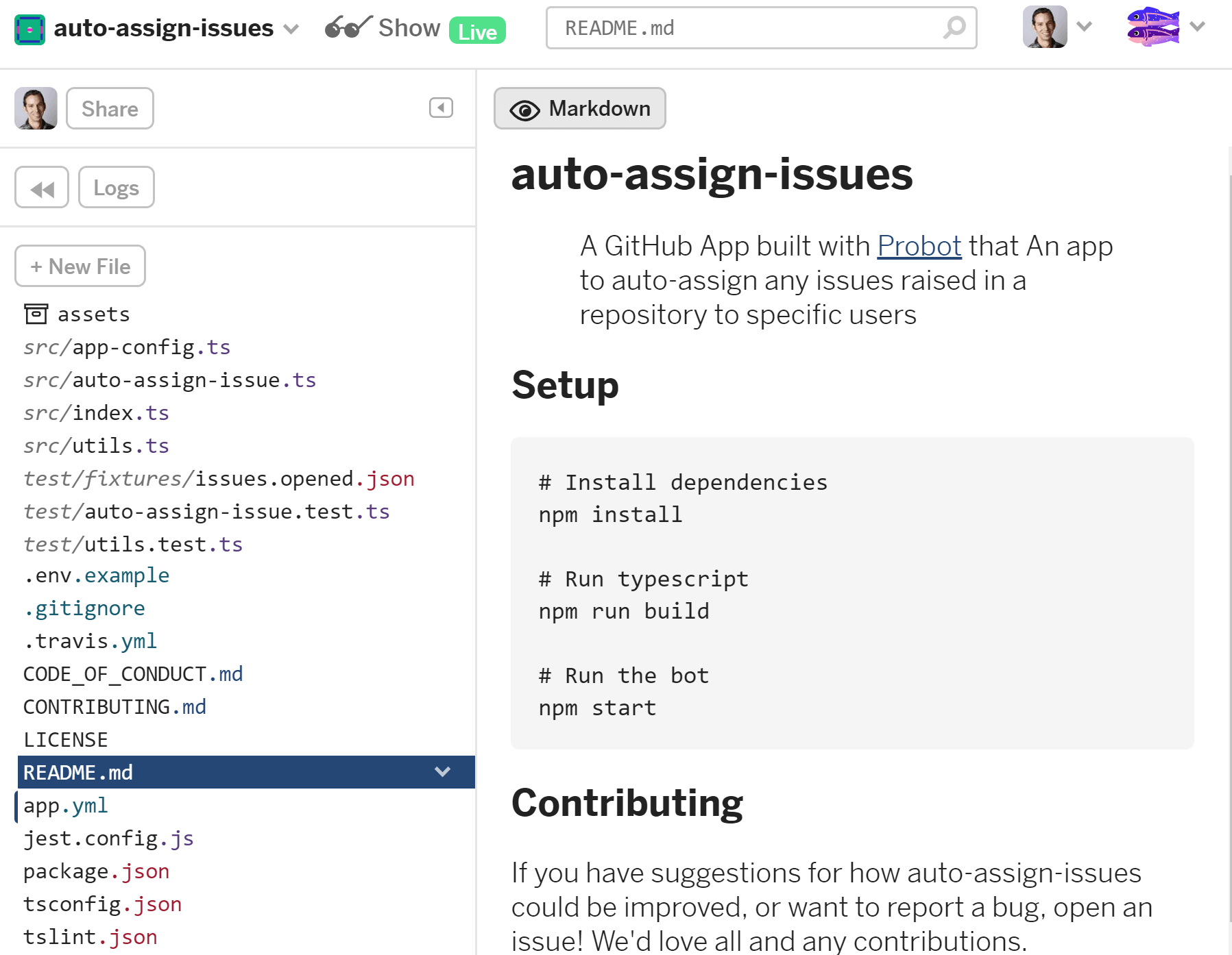 The auto-assign-issues app imported into GitHub