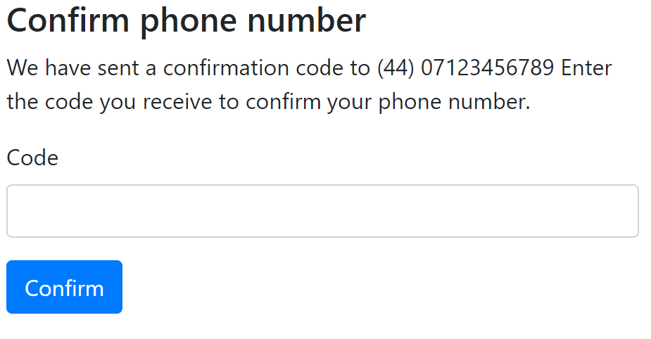 The confirm phone form