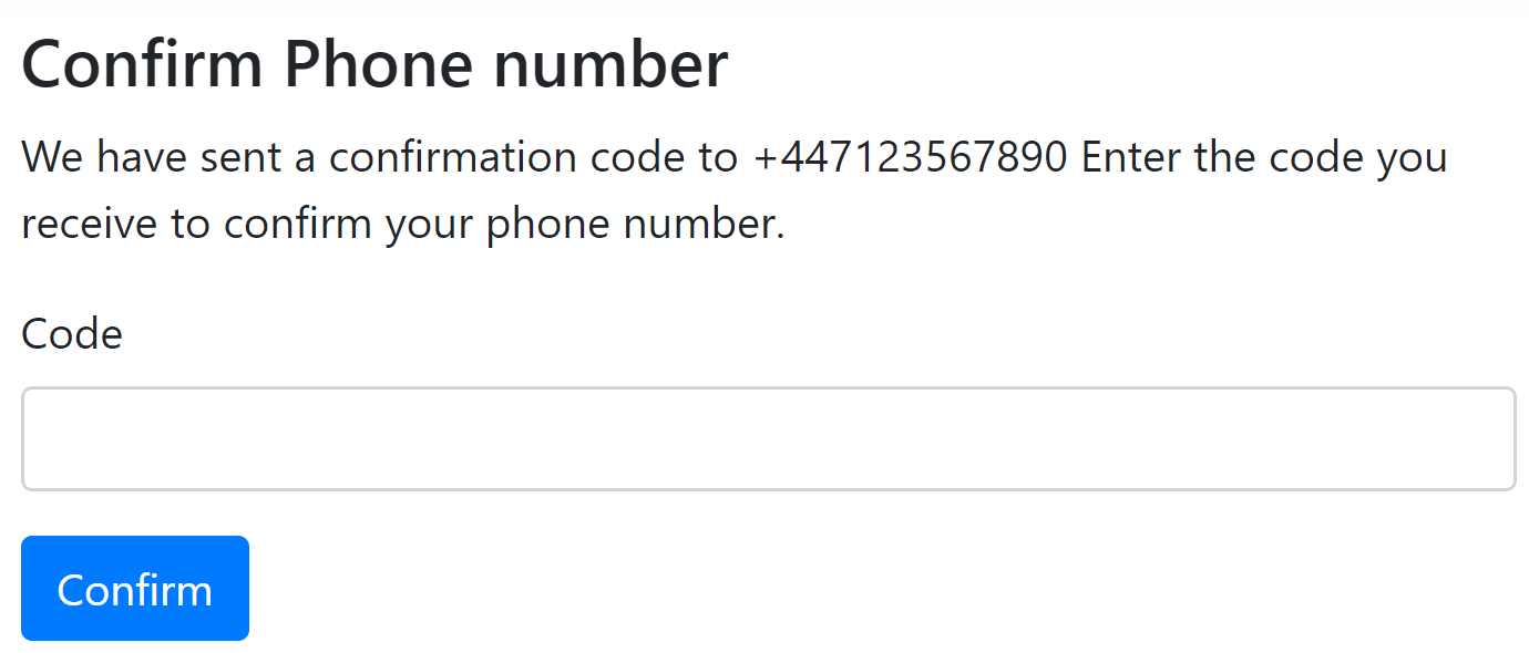 The confirm phone form
