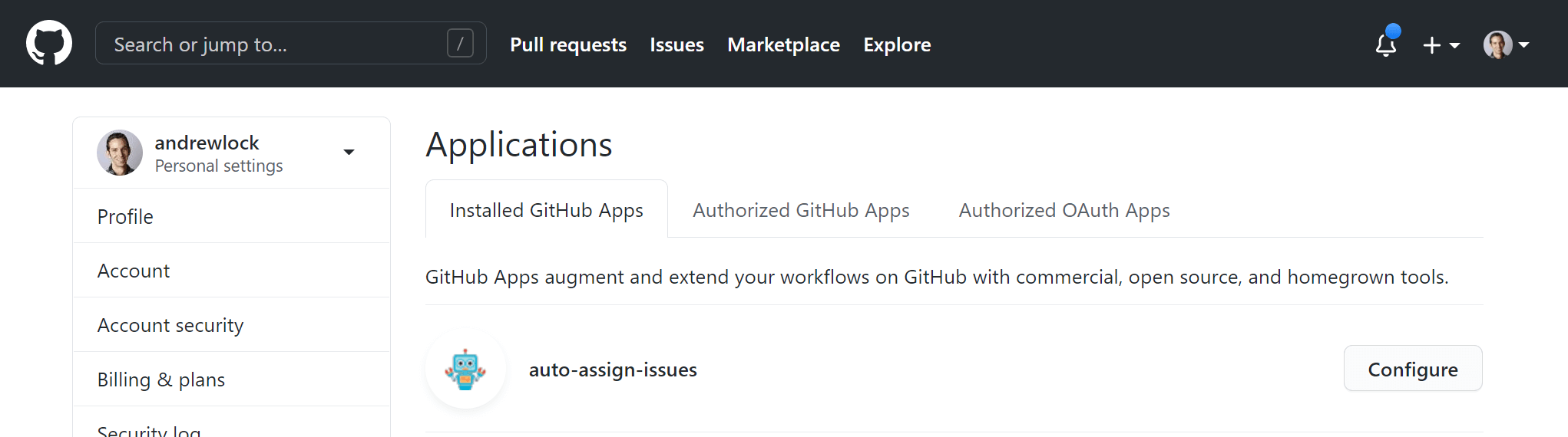 Viewing your GitHub app installations