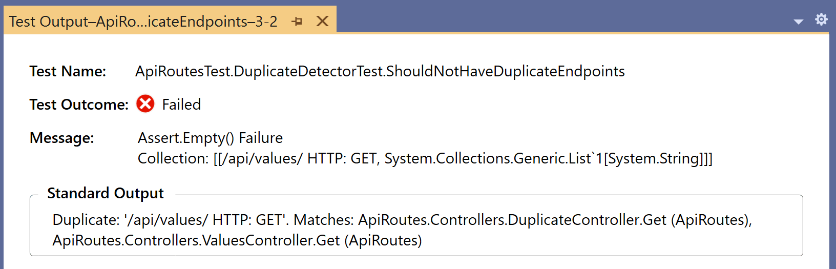 Using a unit test to detect duplicate endpoints