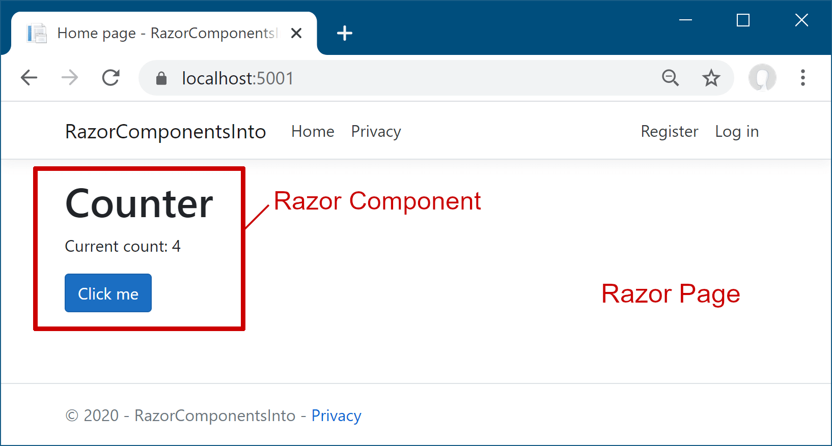 Blazor being used inside a Razor Pages app