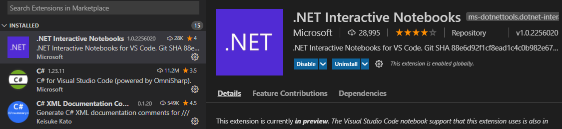.NET Interactive Notebook extension in VS Code