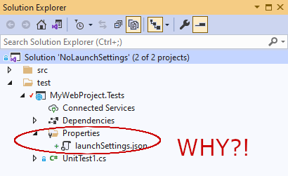 Visual Studio creates a launchsettings.json file automatically
