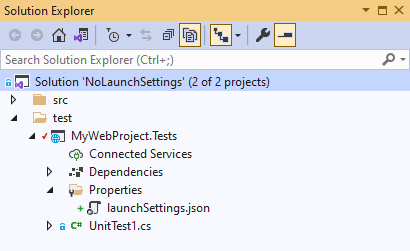 Visual Studio creates the launchsettings.json file