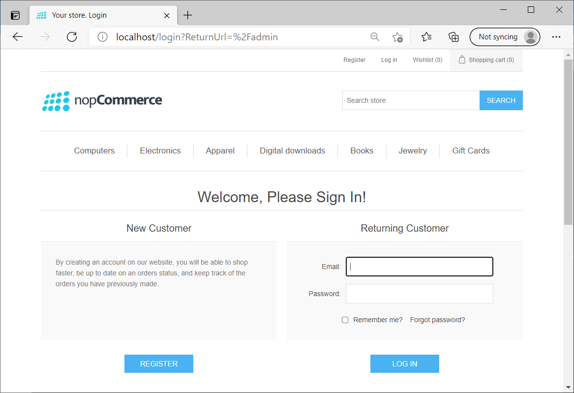 The login page