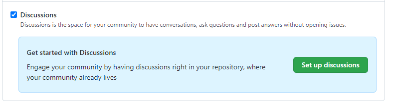 Enabling discussions in GitHub
