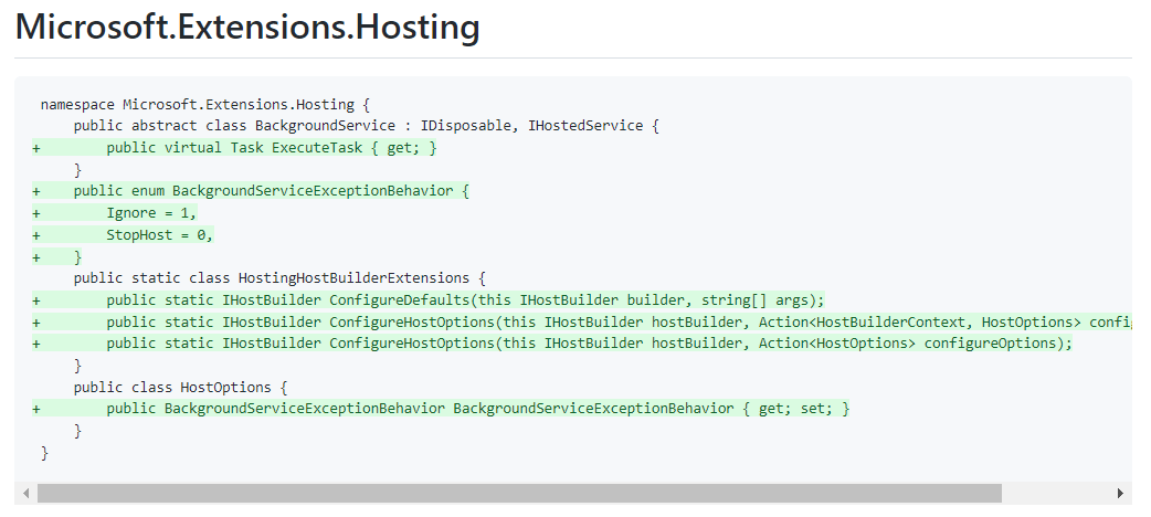 API diff for Microsoft.Extensions.Hosting in .NET 6