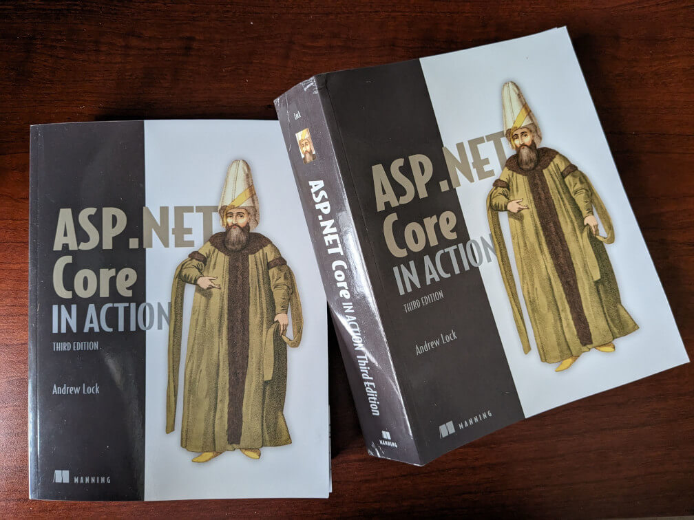 Two copies of ASP.NET Core in Action, Third Edition on a table
