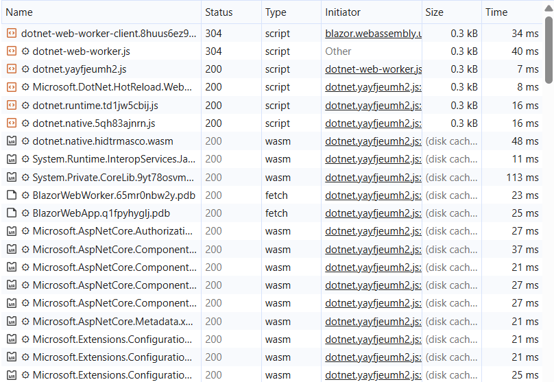 When you start a web worker, a lot of files are requested