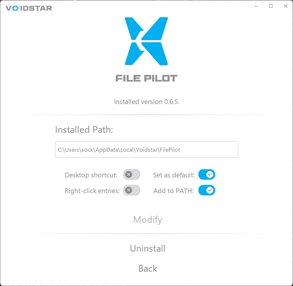 The File Pilot installer after install