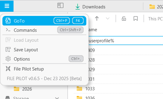 Shortcuts are displayed prominently in File Pilot