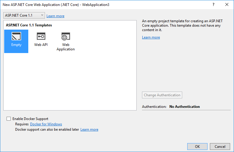 New ASP.NET Core application dia