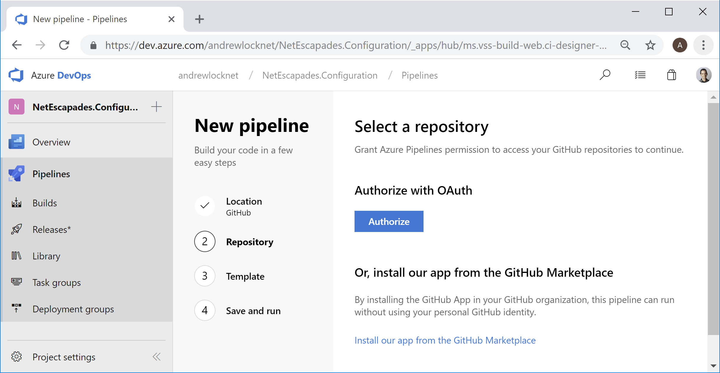 Step 2: Select a repository